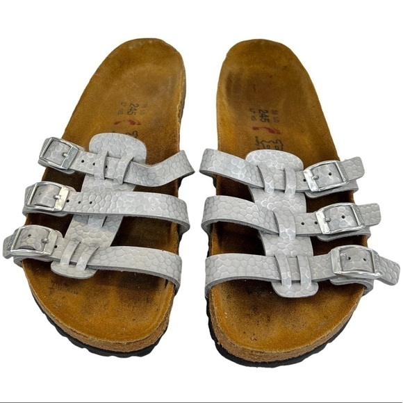 Birkenstock Birki’s Silver Printed Slip On Sandals - Picture 4 of 14